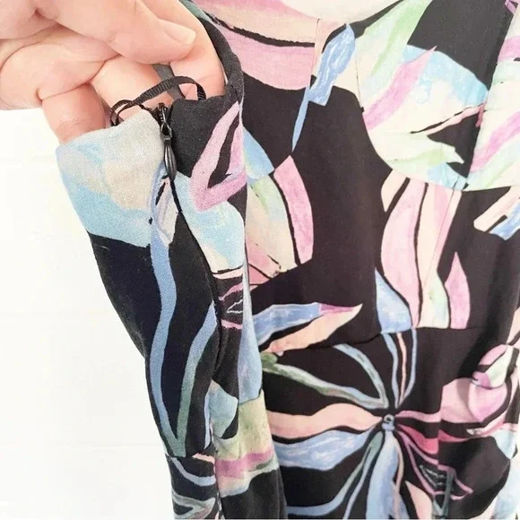 EUC Zara Linen Blend Tropical Print Corset Ruched Midi Dress Size Medium - Picture 12 of 17